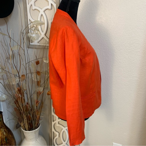 Tahari linen blazer jacket bright orange - Picture 2 of 6